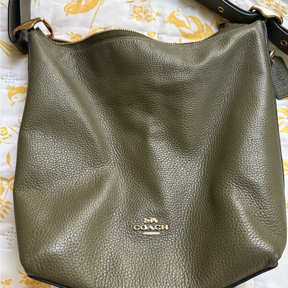 Coach Olive Pebbled Leather Shoulder Hobo with Gold Hardware